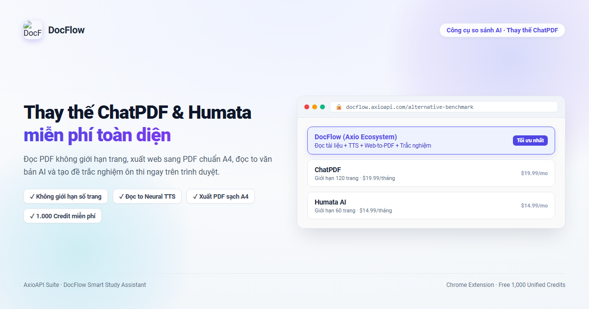 Giao diện hỏi đáp tài liệu và giọng đọc AI thông minh DocFlow so sánh với ChatPDF và Humata