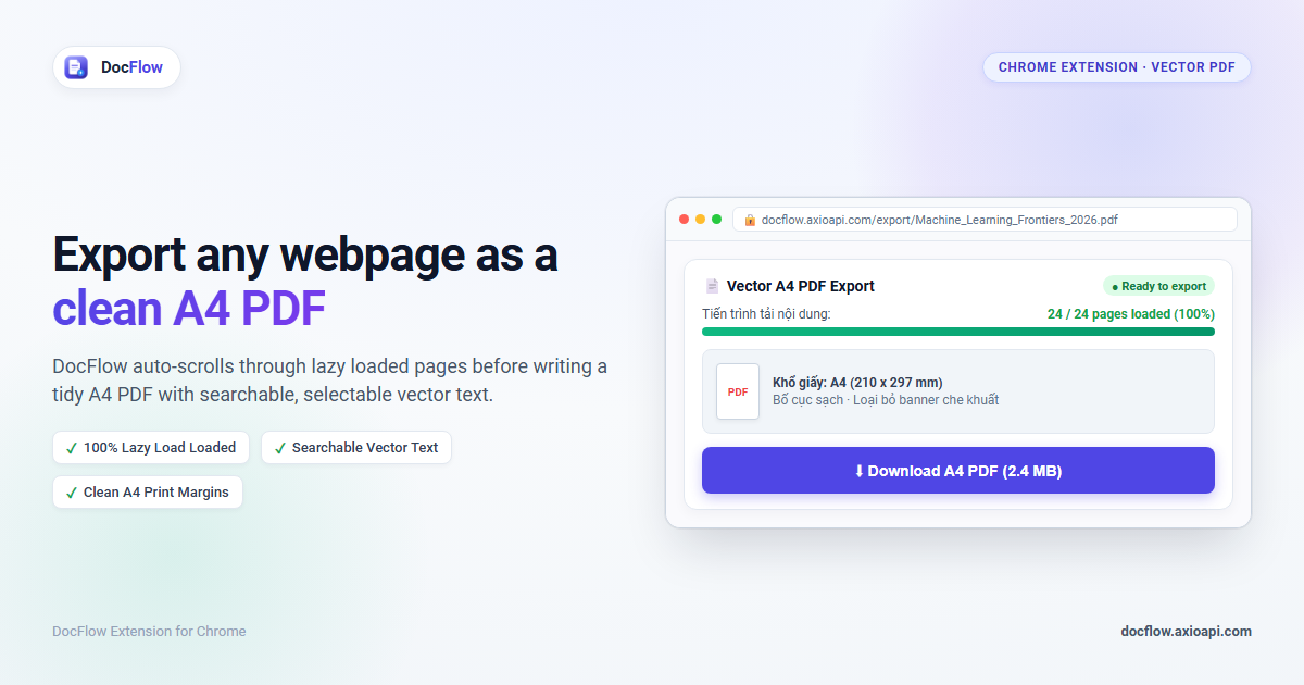 A document page being saved to a clean PDF with the DocFlow panel open