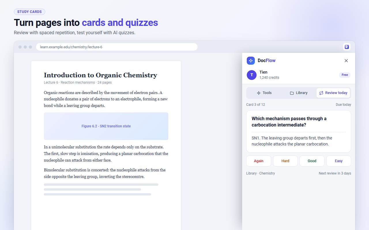 Illustration: study cards and the credit balance on the dashboard