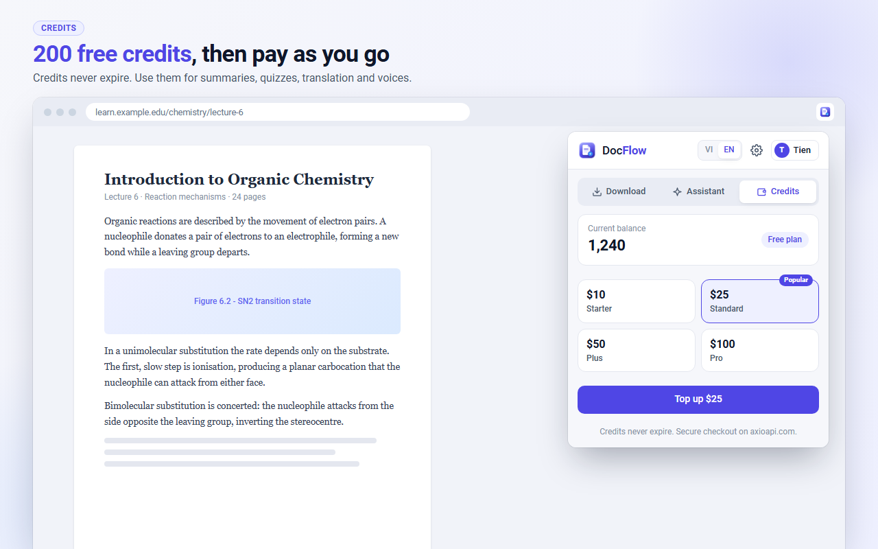 Illustration: study cards and the credit balance on the dashboard